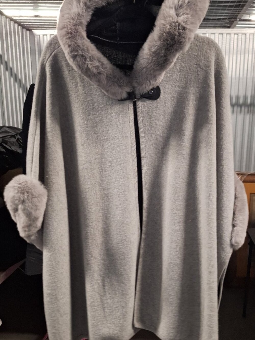 A Touch of Style Dramatic Hooded Gray Wrap Coat